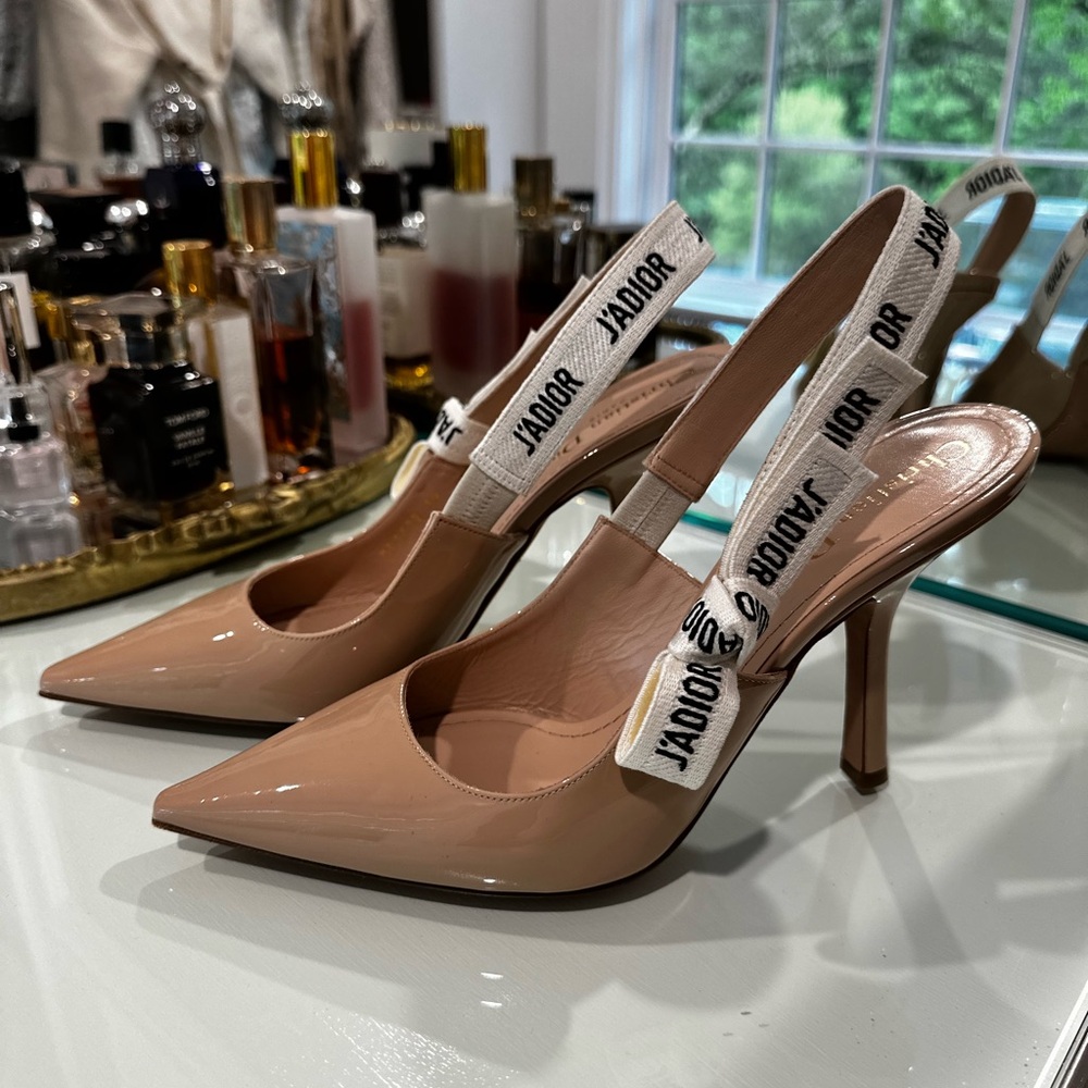 Dior Tan Stiletto Heels with Crystal Embellishments